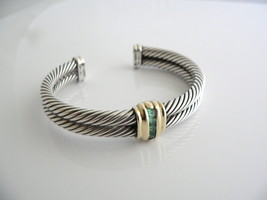 David Yurman Silver 14K Gold Green Quartz Wide Classic Cable Cuff Bracelet Gift - £749.07 GBP