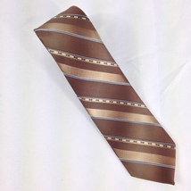 Sears The Mens Store Vintage Brown and Gold Striped Polyester Woven Tie 56&quot;x3&quot; - £8.03 GBP