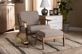 Jonesy Light Gray Fabric Antique Oak Finished 2PcArmchair and Ottoman Set - $12,053.64 MXN