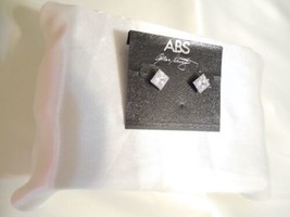 ABS Allen Schwartz Silver Tone Square Cubic Zirconia Stud Post Earrings F325 - £13.58 GBP