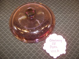 CRANBERRY PYREX 28 V1C A ROUND LID W/ RIBS CORNING WARE VISIONS - £10.77 GBP