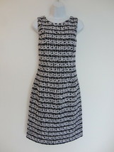 Nwt Oscar De La Renta Navy Blue White Wool Cotton Tweed Slvs Pencil Dress 10 - £275.29 GBP