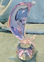 Hand Blown Art Glass Murano Style Purple Wave Swimming Dolphin Figurine Flaw - £20.06 GBP