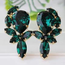 Emerald Green Geometric Tear Drop Crystal Earrings Droplet Shaped Green Earrings - £21.86 GBP