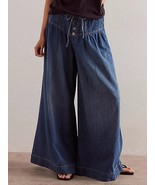 Women&#39;s Casual Elastic Drawstring Waist Buttons Loose Fit Wide-Leg Jeans - $44.99