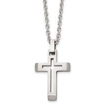 MJ Stainless Steel Brushed and Polished Cut-out Cross Pendant on a 20 in... - $65.00