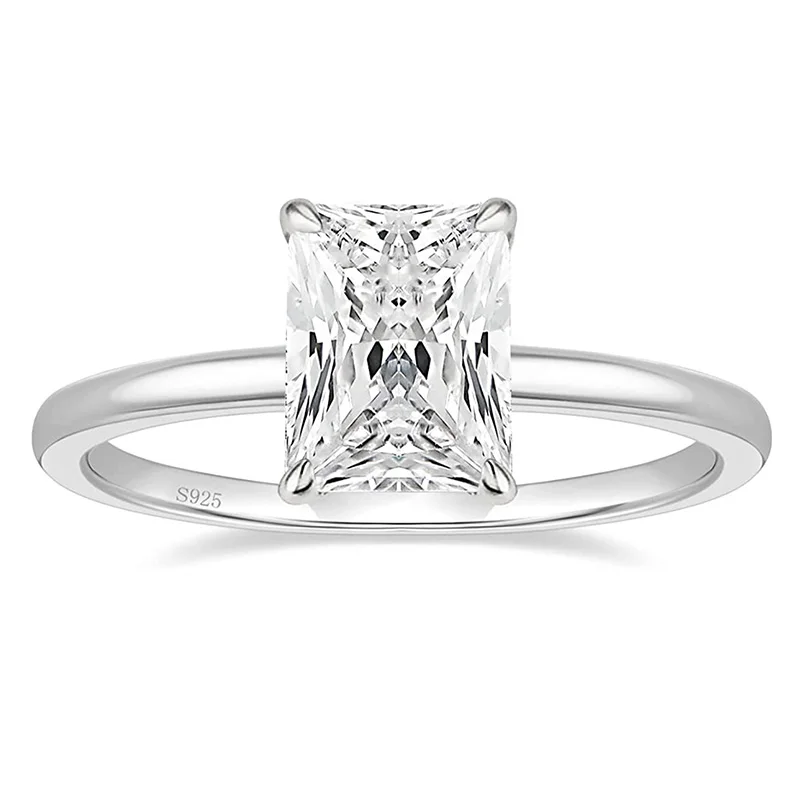 3CT 925 Sterling Silver Engagement Rings Radiant Cut Solitaire Cubic Zircon Wedd - £23.38 GBP