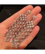 Long Tassel Full Rhinestone Drop Earrings for Women Oversize Crystal Dan... - £39.21 GBP