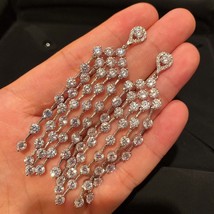Long Tassel Full Rhinestone Drop Earrings for Women Oversize Crystal Dangle Earr - £39.86 GBP