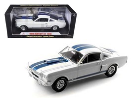 1966 Ford Mustang Shelby GT350 White with Blue Stripes 1/18 Diecast Model Car b - £77.81 GBP