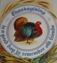 BARGAIN Turkey - Blue &amp; White Plate W/ Thanksgiving Greetings  Antique Postcard  - £4.23 GBP