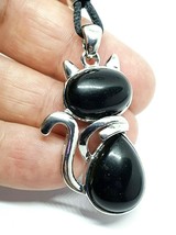 Obsidian Cat Necklace Pendant Large Crystal Gemstone Protection Stone Corded - £5.49 GBP