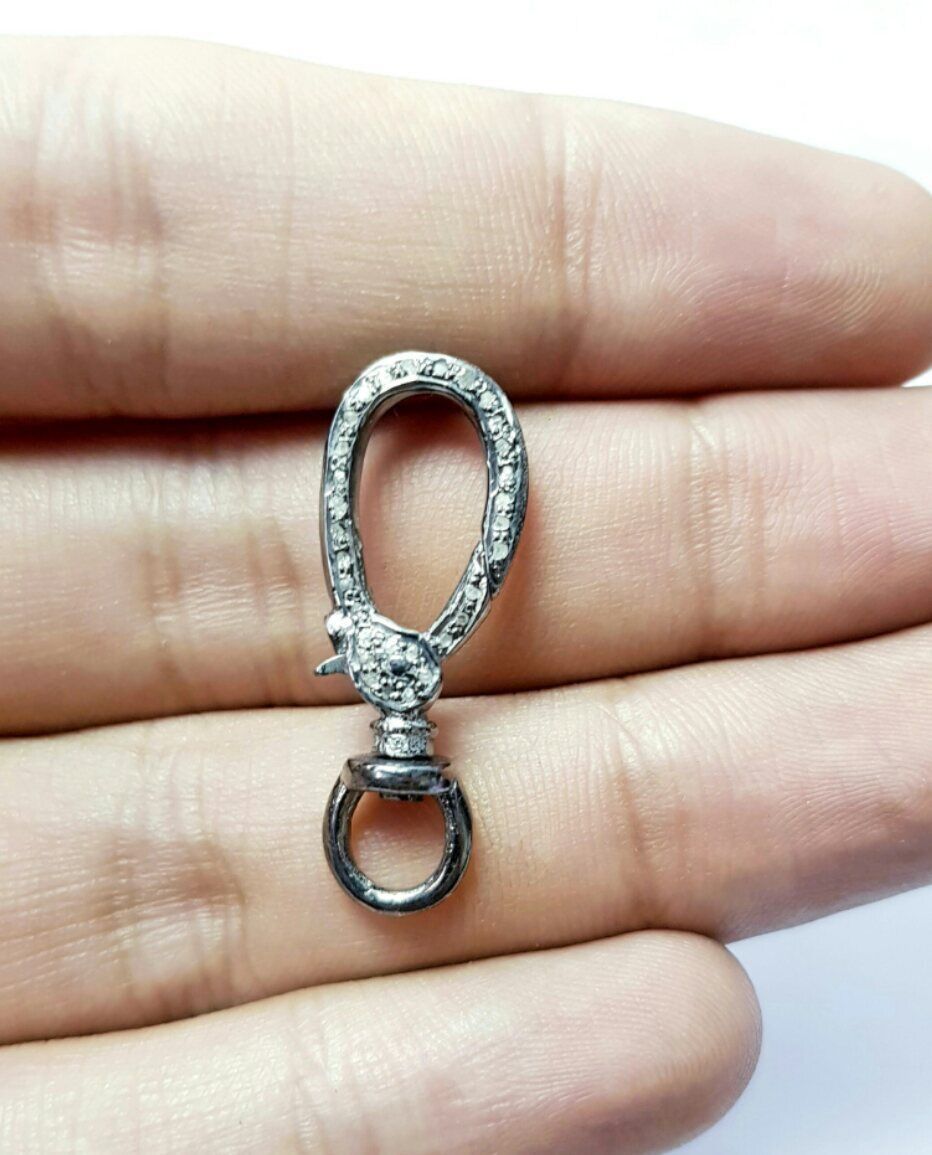 Antique Jewelry Lock With Jump Ring 925 Sterling Silver Diamond Lobster ... - $62.87