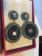 Christian Siriano New York Blue Clear multi Crystal Bold Statement Earri... - $27.32