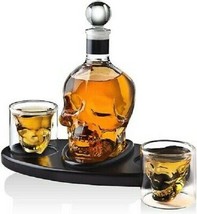 Whiskey Skull Decanter Set with 2 Cocktail Shot Glasses for Liquors or Scotch - £52.73 GBP