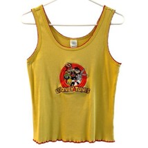 Vintage Looney Toons Ribbed Crop Tank Top Yellow Embroidered Logo Junior... - £13.27 GBP
