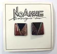 Vintage NoAnne Earrings NOS Square Shiny Earthtone Piereced Ears - $16.00