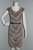 NWT Women&#39;s Dana Buchman Beige/Black Jacquard Stripe Belted Dress Sz XL  - £15.73 GBP