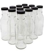 Nicebottles Clear Glass Beverage/Sauce Bottles, 12 Oz, Black Caps - Case... - $53.42 CAD