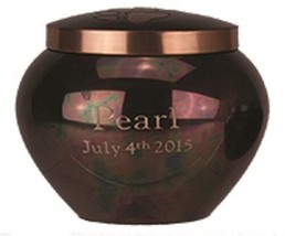 Engraved 80 Cubic Inches Teal Raku Brass Pawprint Pet Urn Jar Cremation Ashes - $99.99