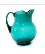 Vintage Hand-Blown Green Art Glass Large Pitcher With Pontil Applied Han... - £23.71 GBP