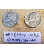 Lot: 1981 D &amp; 1982 P Jefferson Nickels Fille Mint Mark Errors; Old Coin ... - $8.95