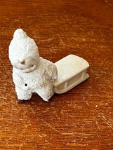 Vintage Mini Miniature Cream Snowbaby Pulling Sled Ceramic Figurine – 2 inches - £6.13 GBP