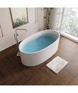 65&quot; Freestanding Bathtub, Stone Resin Soaking Tub, Matte White - $2,366.11 CAD