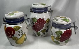 Oneida Vintage Fruit Canister Set W Lock Down Lids Hand Painted - $17.47