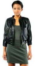 JUICY COUTURE BLACK SOFT LEATHER JACKET PERFORATED CROPPED SIZE LARGE NWT! - £164.45 GBP