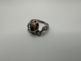 Antique 18k White Gold Plated ESPO Tigers Eye Ring Size 6.25 - £23.74 GBP