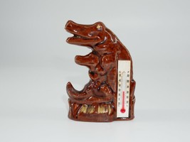 Vintage Ceramic Alligator Crocodile with Baby Thermometer Brown 3 1/4&quot; - £10.38 GBP