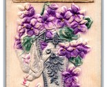 To My Valentine Purple Flowers Vase High Relief Embossed Airbrushed Post... - $7.87