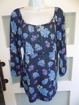FADED GLORY Navy Blue Floral Knit Peasant LS Tunic Top XXL (20) Women&#39;s NEW - £21.93 GBP