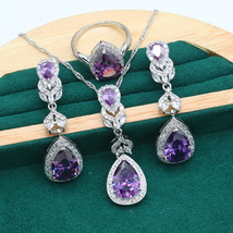 New Arrivals 925 Silver Jewelry Sets for Women Purple Zircon Bracelet Earrings N - £24.94 GBP