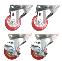 3&quot; X 1-1/4&quot; Polyurethane Wheel Casters (A2) - 2 Swivels &amp; 2 Swivels With... - £44.11 GBP