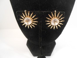 Vintage SARAH COVENTRY Rhinestone Gold Tone SUN Clip On Earrings Star Burst - $9.50