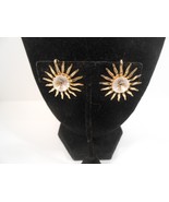 Vintage SARAH COVENTRY Rhinestone Gold Tone SUN Clip On Earrings Star Burst - £7.45 GBP