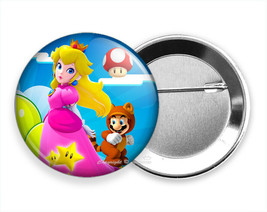 Cute Princess Peach Super Mario Fox Pin Pinback Button Video Gamer Fan Gift Idea - $12.82+