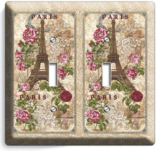 Paris Eiffel Tower Roses Vitage Post Card 2 Gang Light Switch Wall Plates Decor - £10.38 GBP