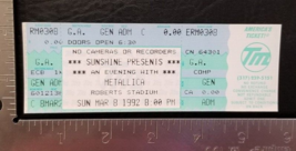 Metallica - Vintage Mar. 8 1992 Evansville, Ind Mint Whole Concert Ticket Last 1 - £26.71 GBP