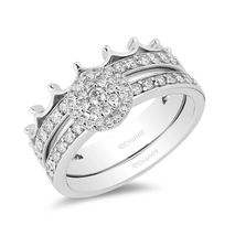 Enchanted Disney Fine Jewelry 1/2 CTTW Majestic Princess Crown Ring Bridal Set - £63.92 GBP