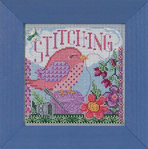 DIY Mill Hill Stitching Bird Flowers Spring Button Bead Cross Stitch Picture Kit - $19.95