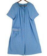 Vintage Coffee Time M L 47&quot; bust House Coat Robe Pocket Blue Floral Snap... - $27.05 CAD