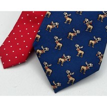 Tommy Hilfiger Blue Moose Christmas Lights Silk Neck Tie Two Design Polk... - $19.99