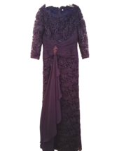 Prom Dress Size 6 NWT Wine Purple Straight Floral Tulle Beaded Scallop Neck Belt - £77.66 GBP