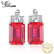 Luxury 11.5ct Created Red Ruby 925 Sterling Silver Hoop Earrings for Woman Engag - £28.14 GBP