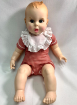 Vtg.  1970 Gerber Products Baby Doll Plush Red Gingham Body 16” Moving Eyes Nice - £31.85 GBP