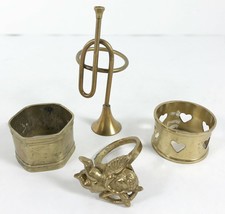 Lot 4 Brass Napkin Rings Holders Vintage Angel Horn Hearts Rustic - £7.87 GBP