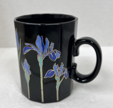 Vintage Otagiri Blue Iris Flowers Coffee Tea Mug Cup  Black Gold Trim - $12.38